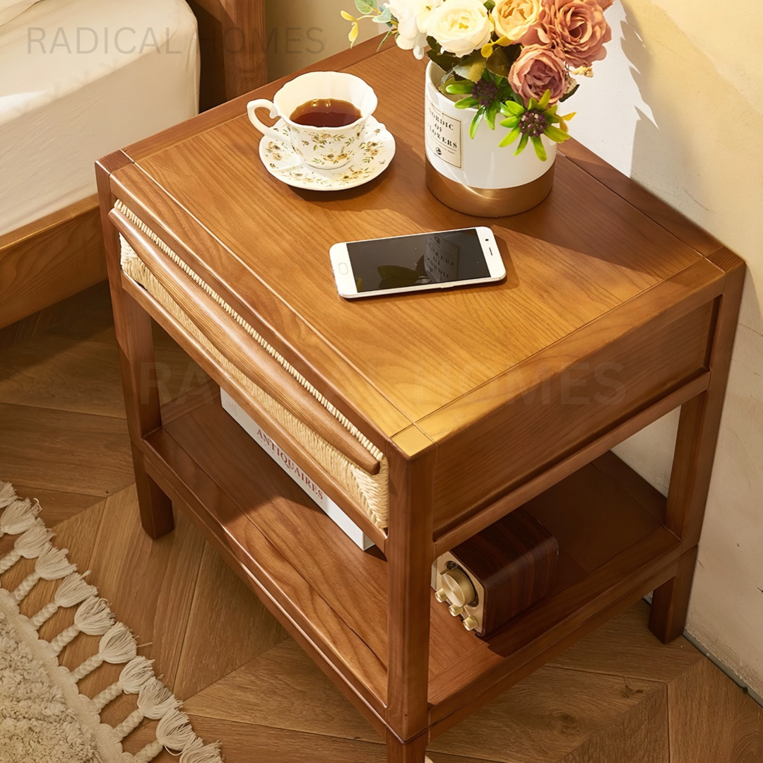 MATTEO Japandi Solid Wood Bedside Table
