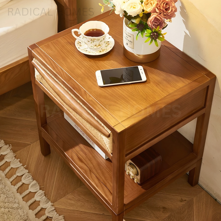 MATTEO Japandi Solid Wood Bedside Table