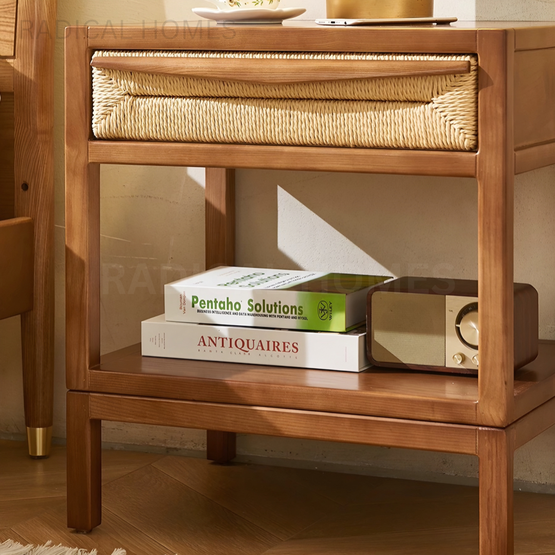 MATTEO Japandi Solid Wood Bedside Table