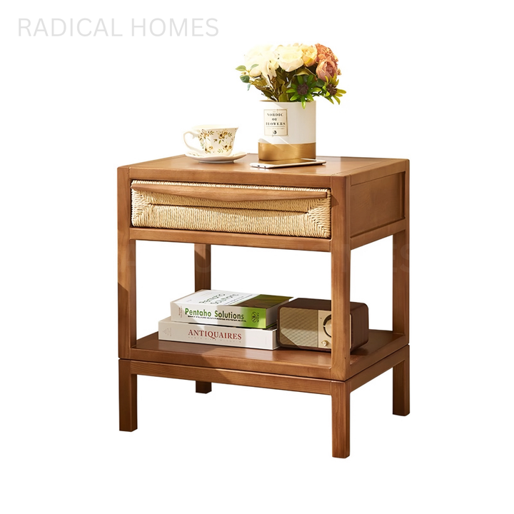 MATTEO Japandi Solid Wood Bedside Table