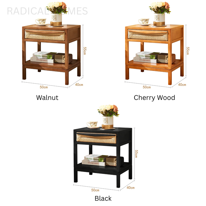 MATTEO Japandi Solid Wood Bedside Table