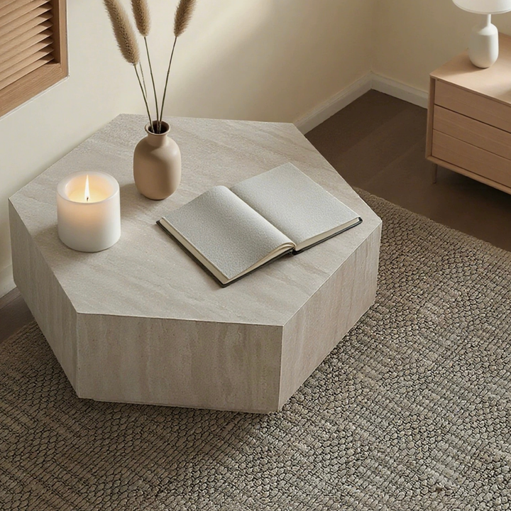 TESSERA Modern Travertine Sintered Stone Coffee Table
