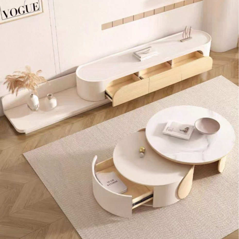 HURLEO Japandi Extendable TV Console & Coffee Table