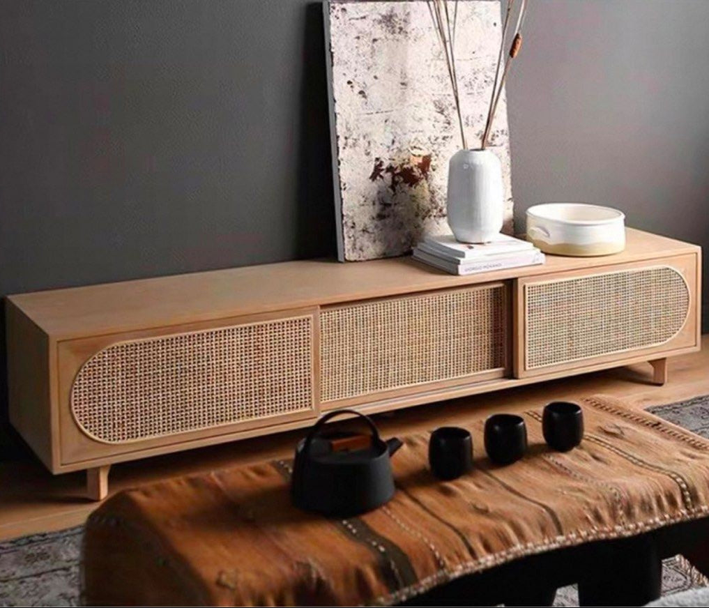FACIRE Rustic Rattan TV Console