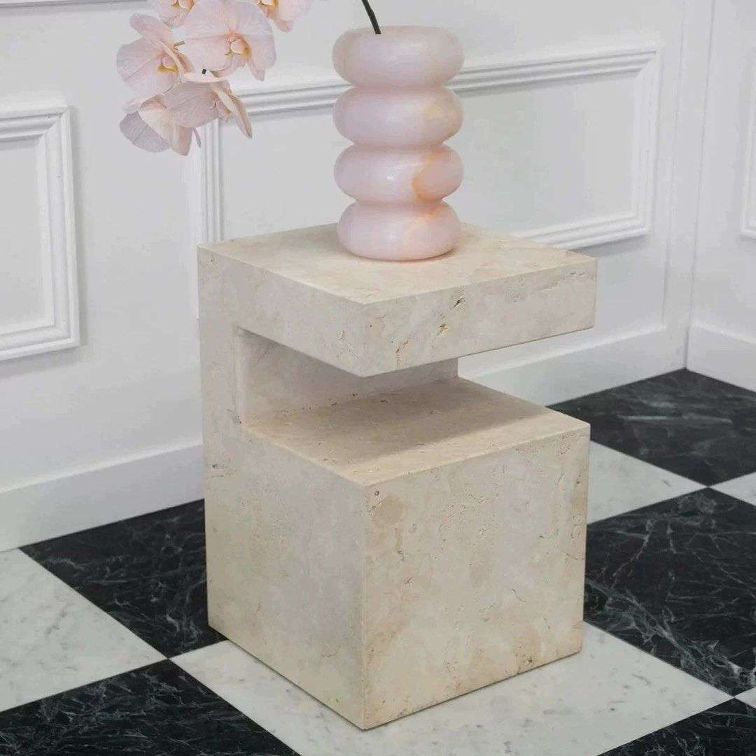 HYREA Modern Travertine Side Table