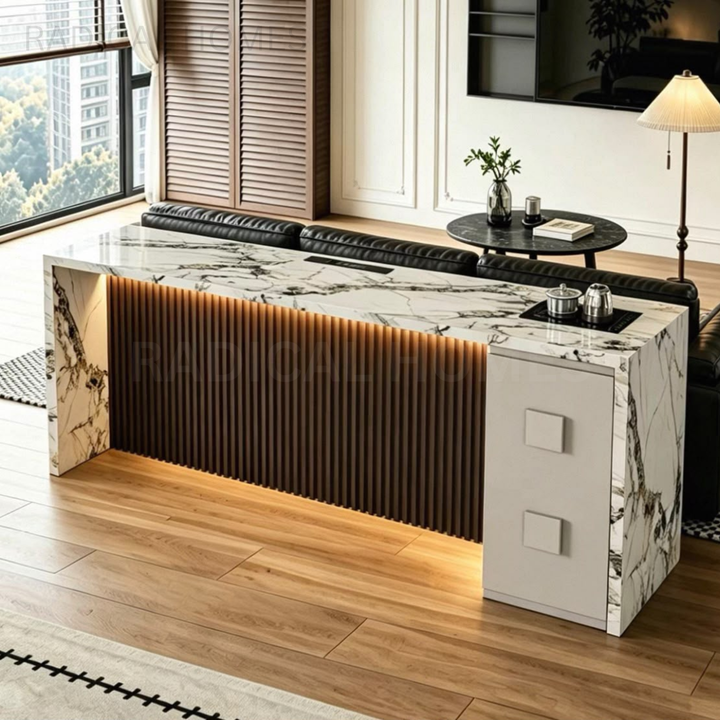 JEFI Modern Sintered Stone Bar Table With Storage