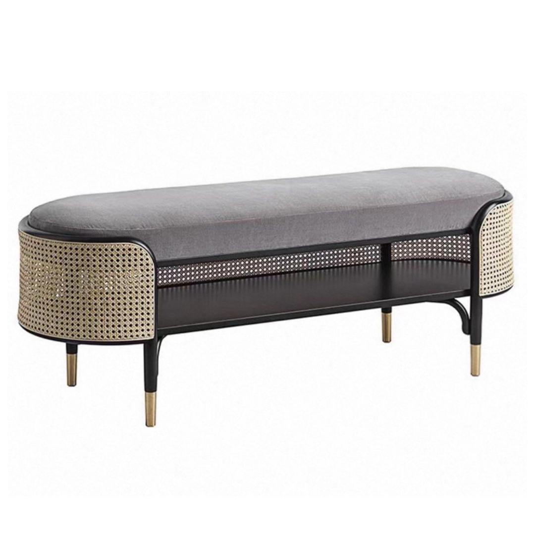 ALFEIM Rustic Ash Wood Rattan Bench
