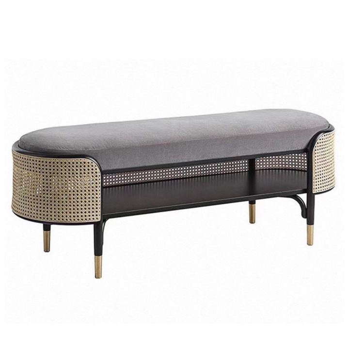 ALFEIM Rustic Ash Wood Rattan Bench