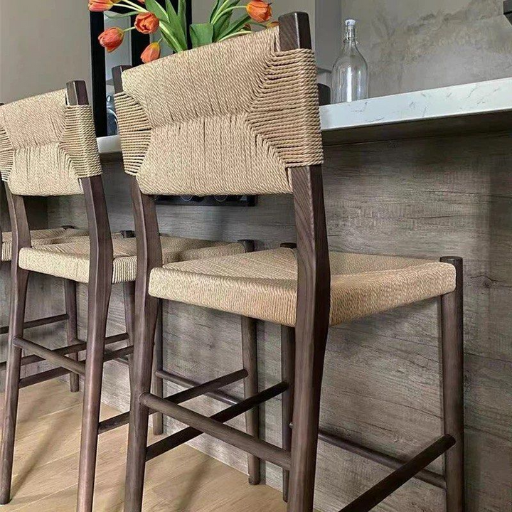 KEVAE Rustic Rattan Bar Stool