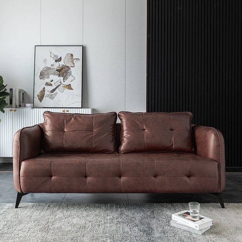 MARELDA Faux Leather Square Arm Sofa