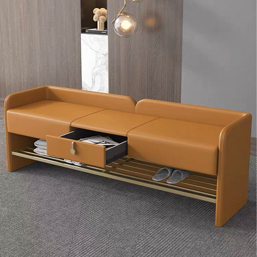 BANYAN Modern Leather Bench With Drawer