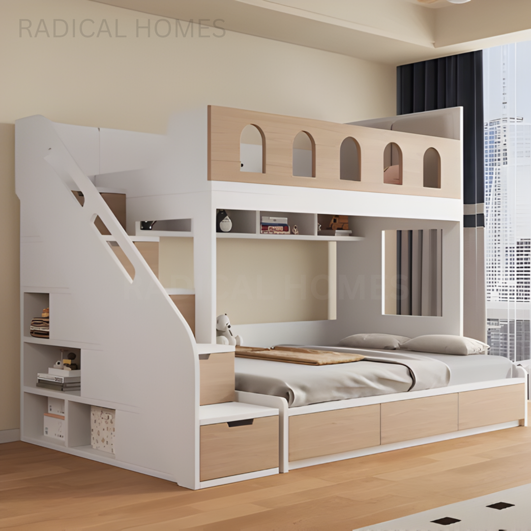 HAYES Modern Solid Wood Bunk Bedframe - Radical Homes Singapore