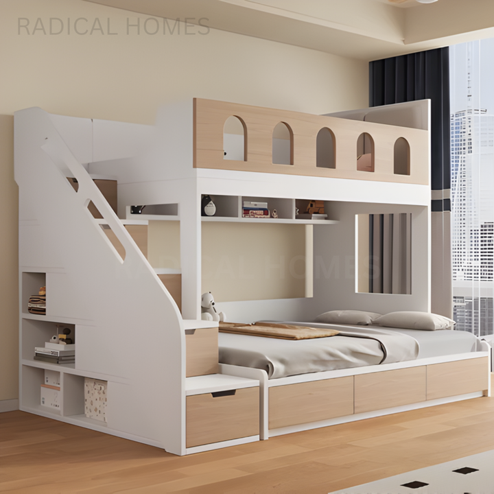 HAYES Modern Solid Wood Bunk Bedframe - Radical Homes Singapore