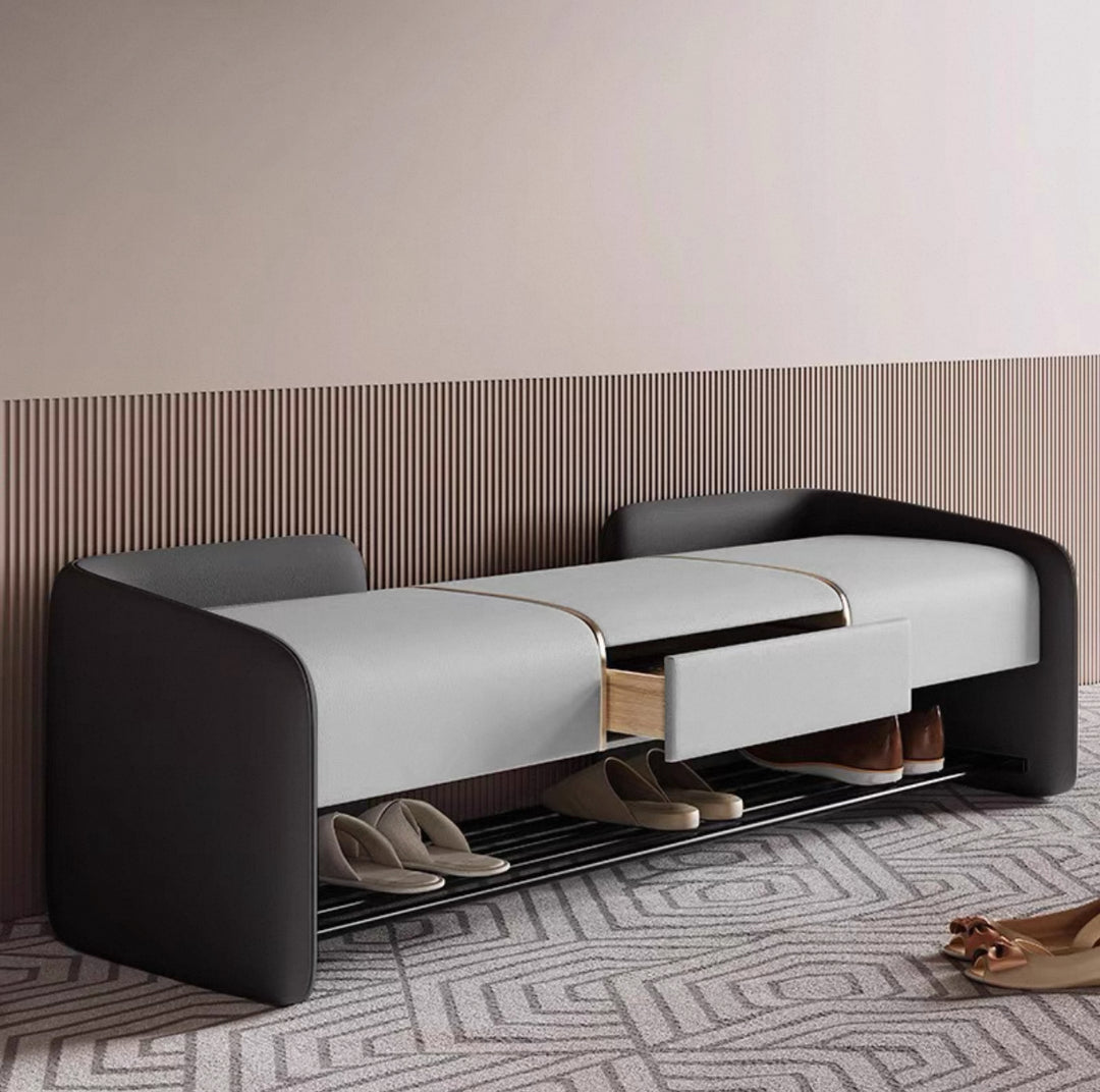 DEVONSHIRE Modern Leather Bench With Drawer