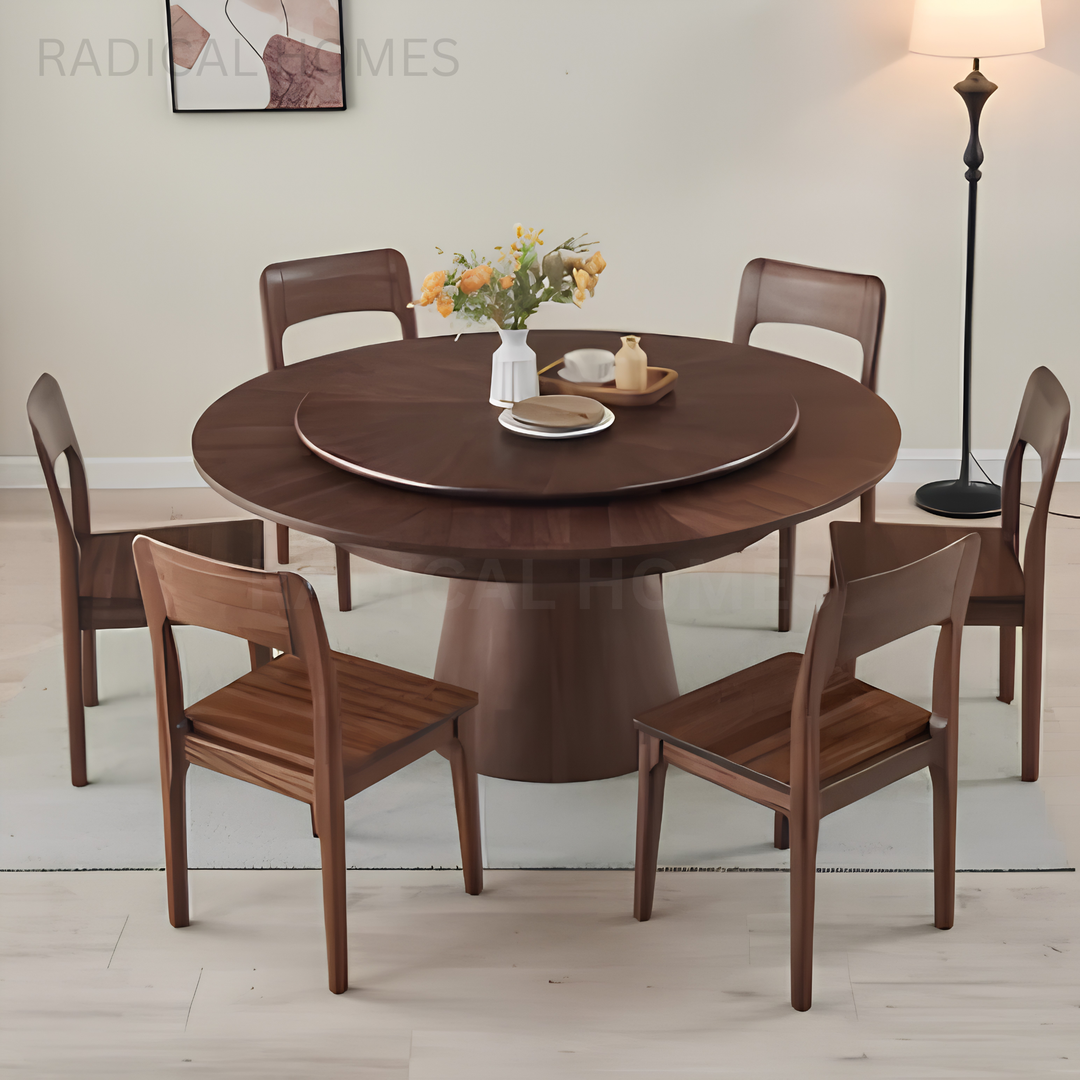 OAKLEY Modern Extendable Solid Wood Round Dining Table