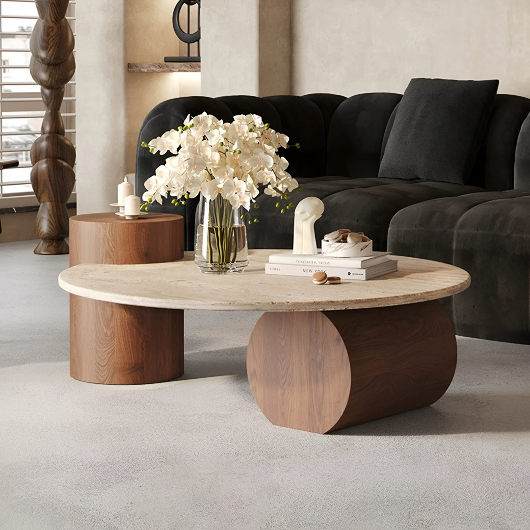 MONTERRA Modern Travertine Round Coffee Table