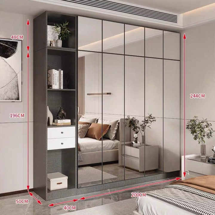 AUSTE Modern Mirrored Glass Wardrobe