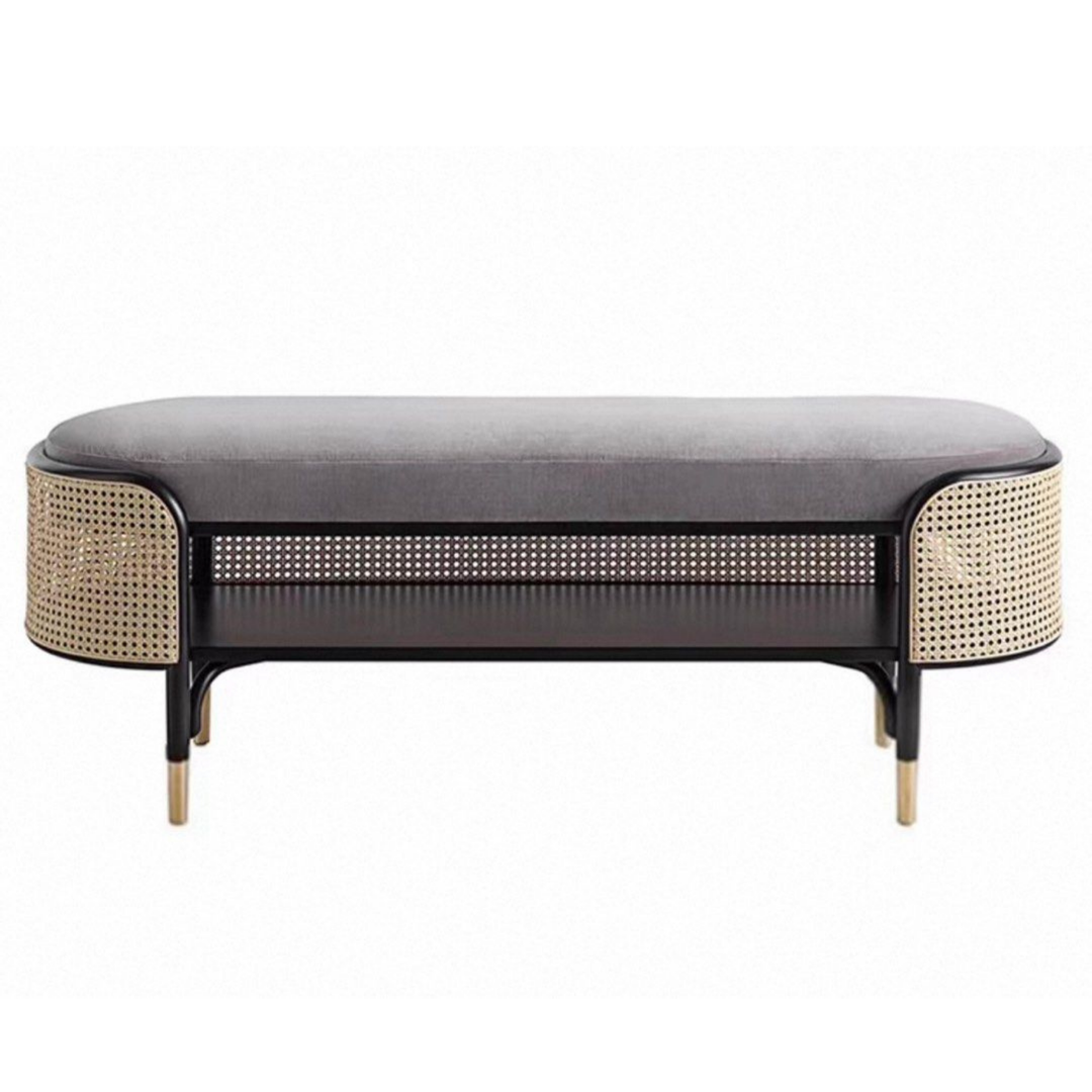 ALFEIM Rustic Ash Wood Rattan Bench