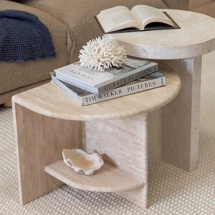 KIM Modern Travertine Side Table