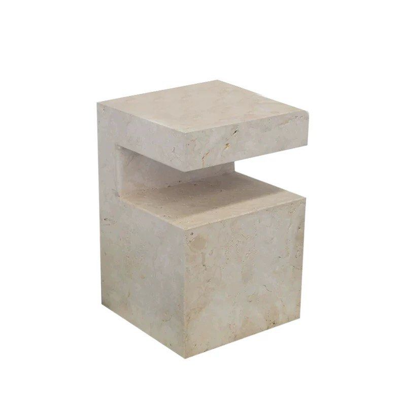HYREA Modern Travertine Side Table
