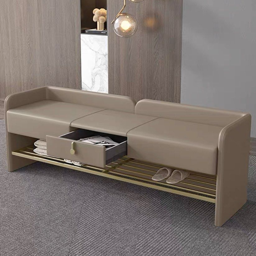 BANYAN Modern Leather Bench With Drawer