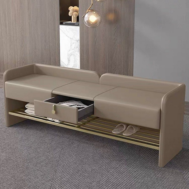 BANYAN Modern Leather Bench With Drawer