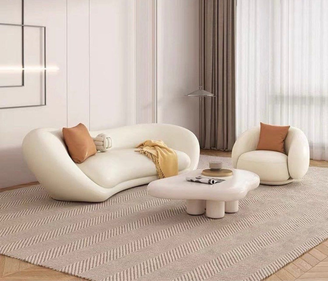 TARENI Modern Curve Leather Sofa