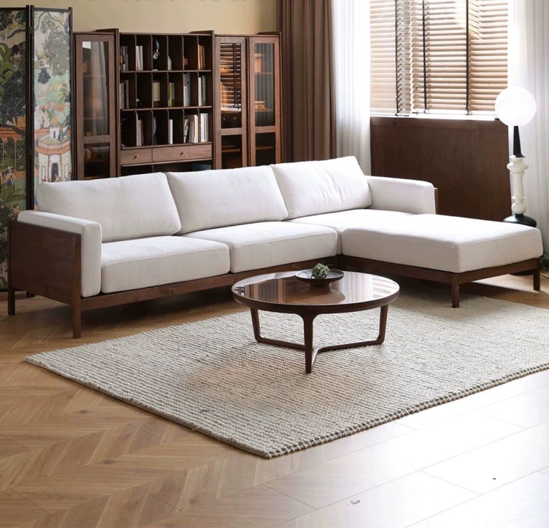 OLINOR Rustic Walnut Fabric Sofa