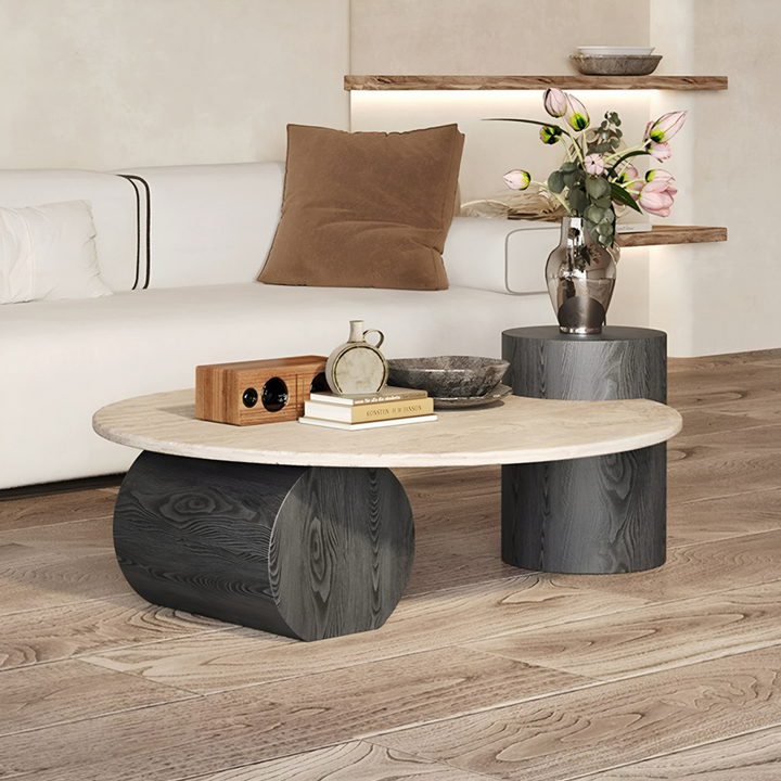 MONTERRA Modern Travertine Round Coffee Table