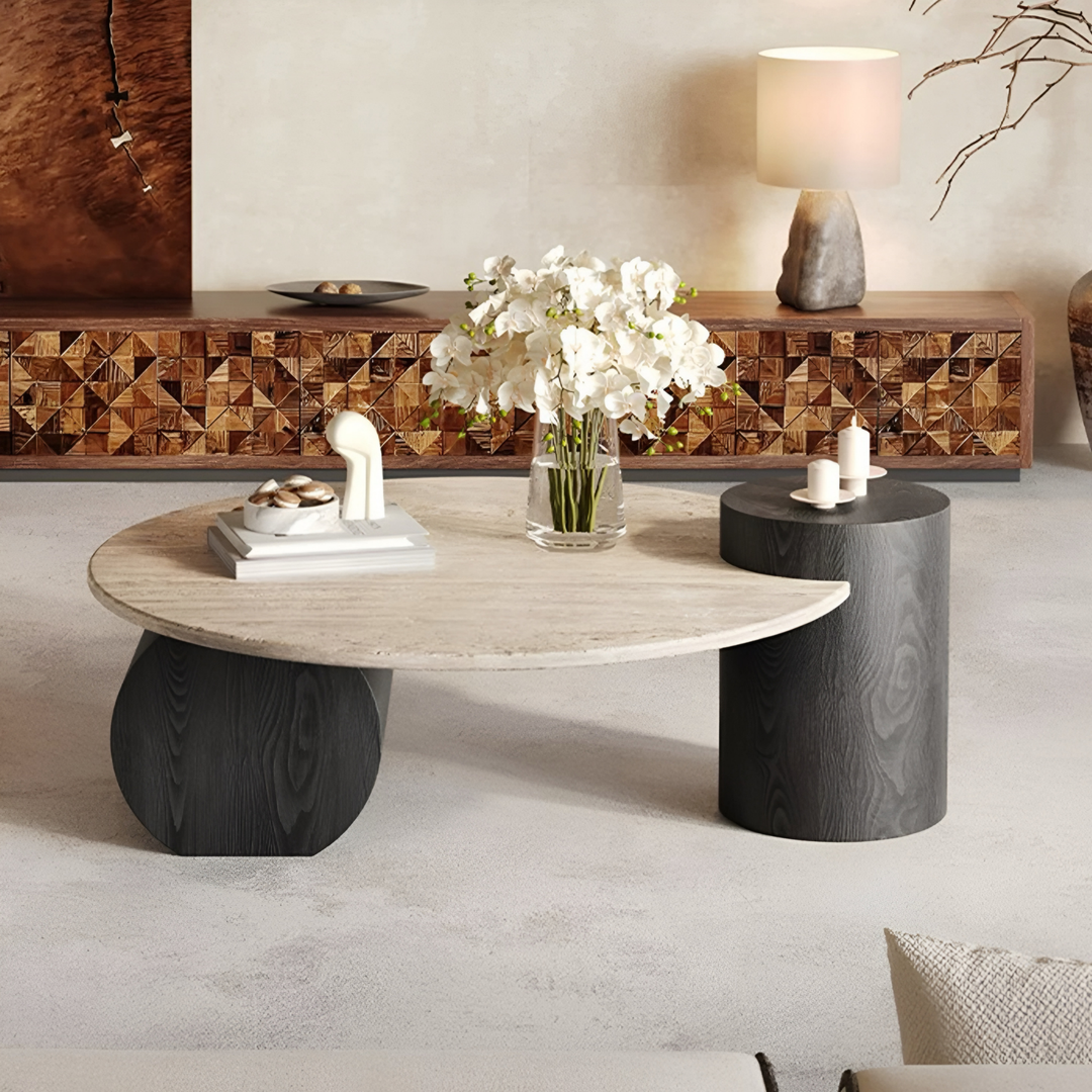 MONTERRA Modern Travertine Round Coffee Table