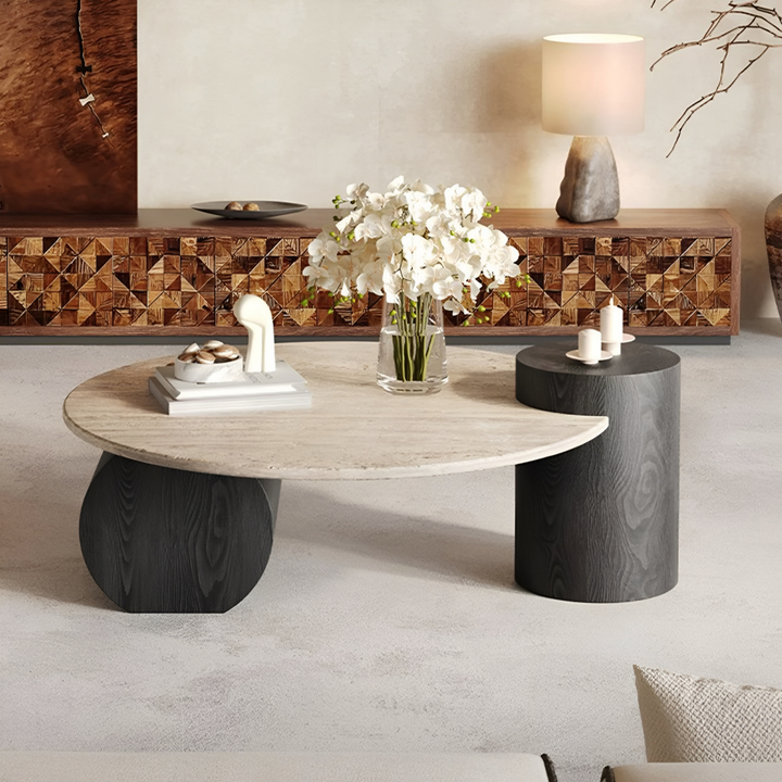 MONTERRA Modern Travertine Round Coffee Table