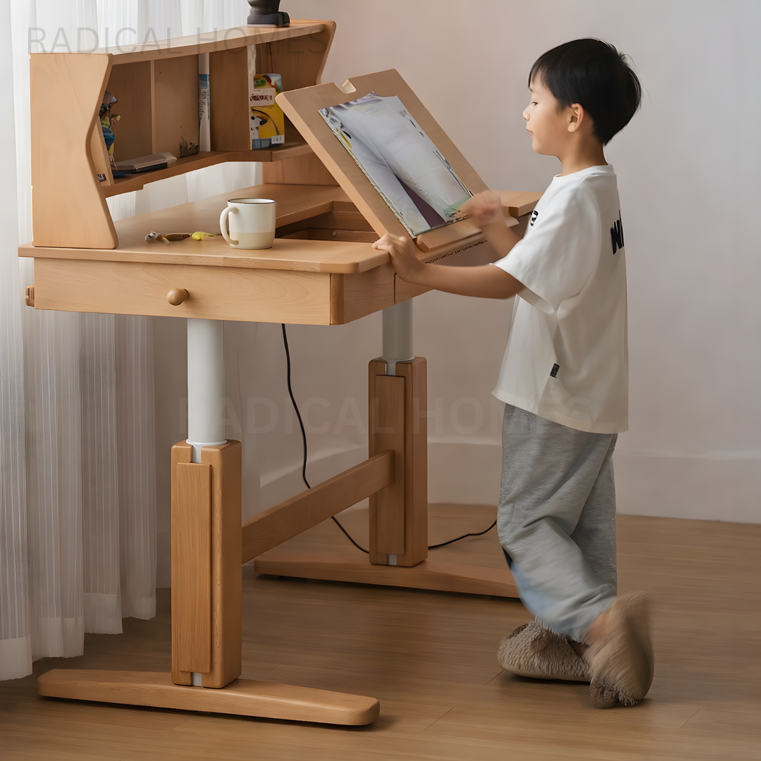 MONTY Modern Solid Wood Adjustable Study Table - Radical Homes Singapore