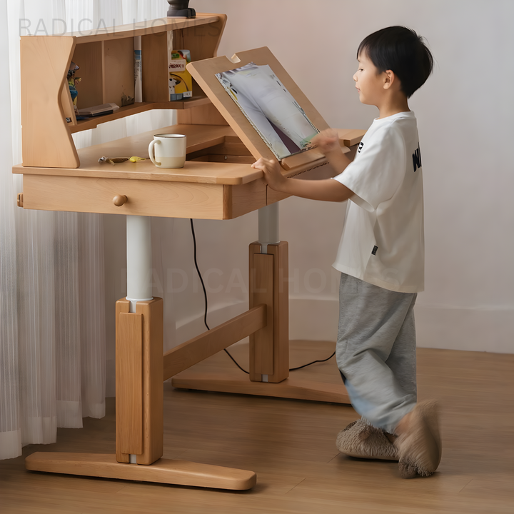 MONTY Modern Solid Wood Adjustable Study Table - Radical Homes Singapore