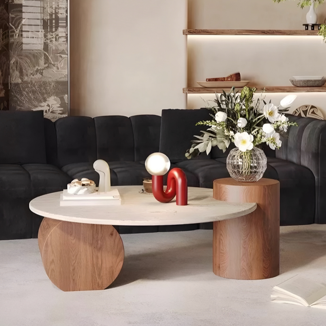 MONTERRA Modern Travertine Round Coffee Table