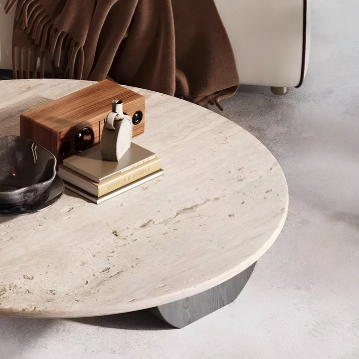 MONTERRA Modern Travertine Round Coffee Table