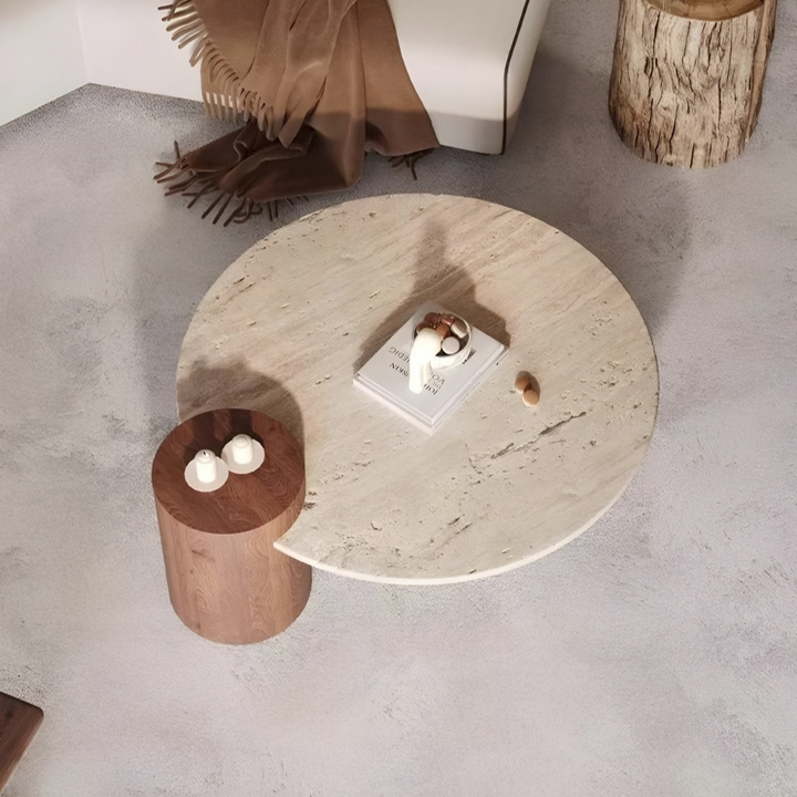 MONTERRA Modern Travertine Round Coffee Table
