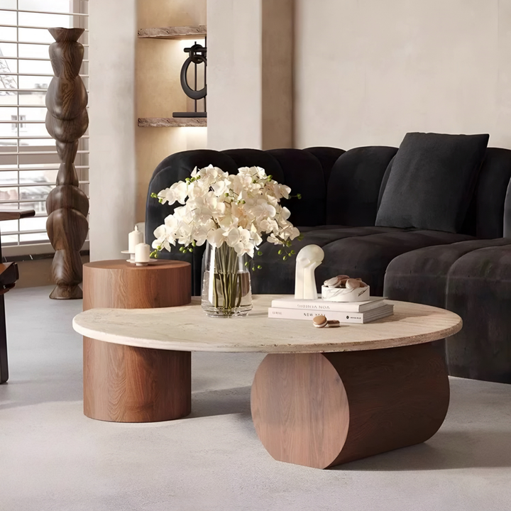 MONTERRA Modern Travertine Round Coffee Table