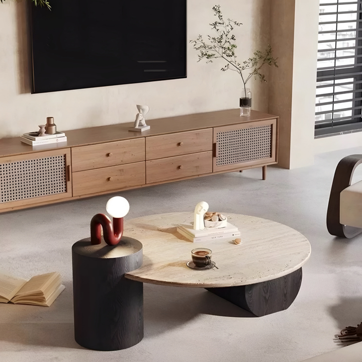 MONTERRA Modern Travertine Round Coffee Table