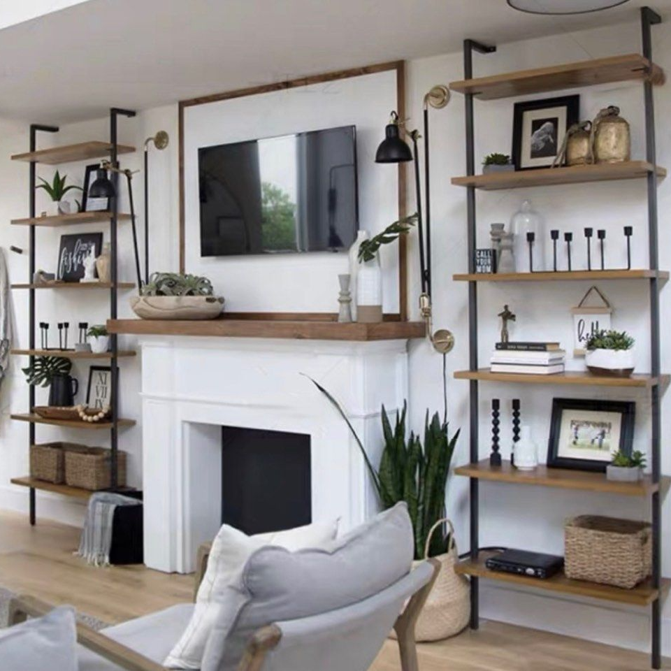 ELIZABETE Industrial Solid Wood Display Wall Shelf