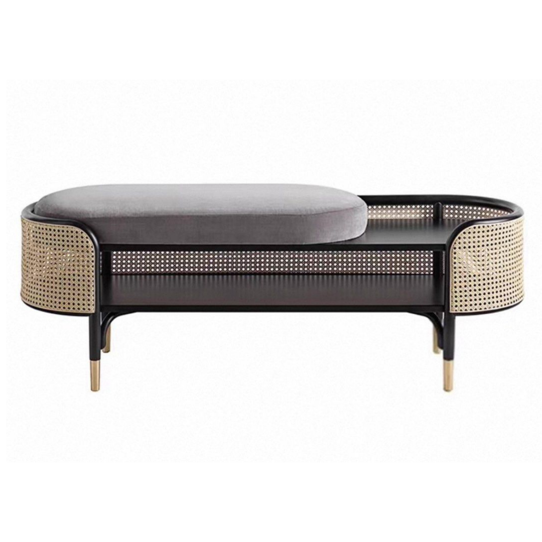 ALFEIM Rustic Ash Wood Rattan Bench