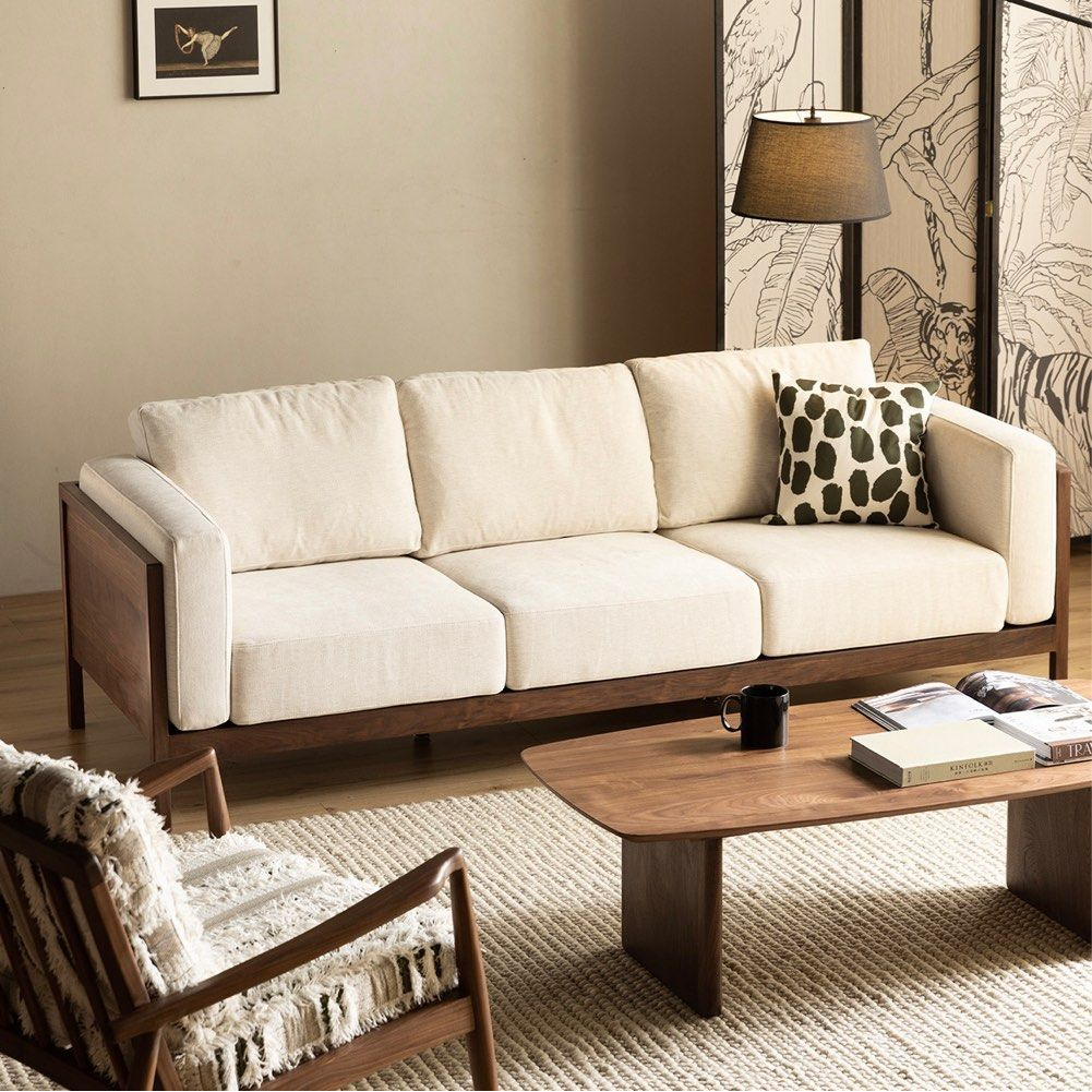 OLINOR Rustic Walnut Fabric Sofa