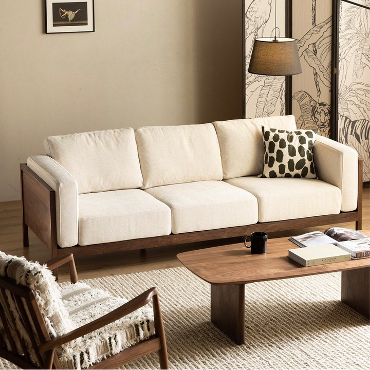 OLINOR Rustic Walnut Fabric Sofa