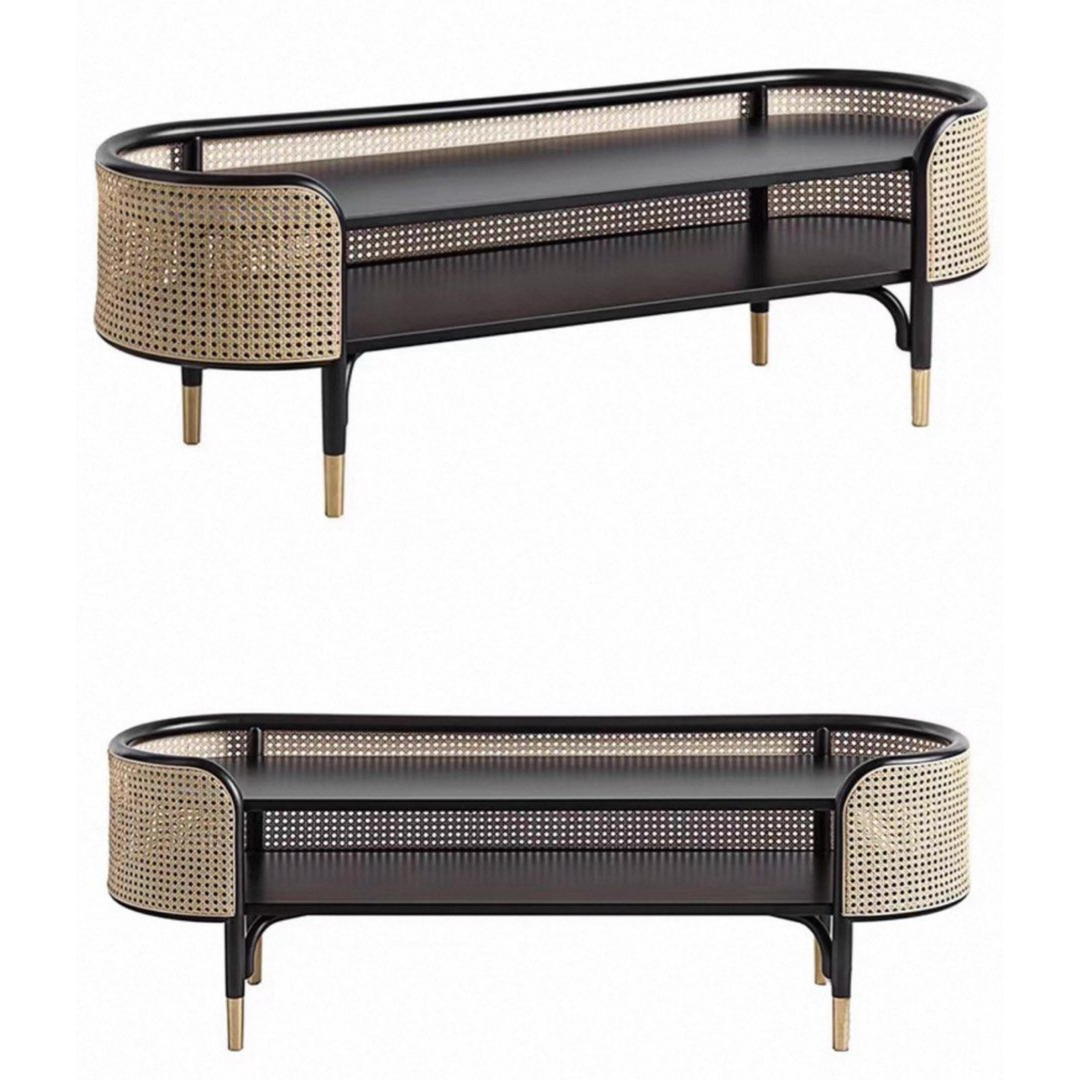 ALFEIM Rustic Ash Wood Rattan Bench