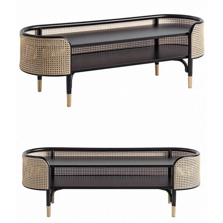 ALFEIM Rustic Ash Wood Rattan Bench