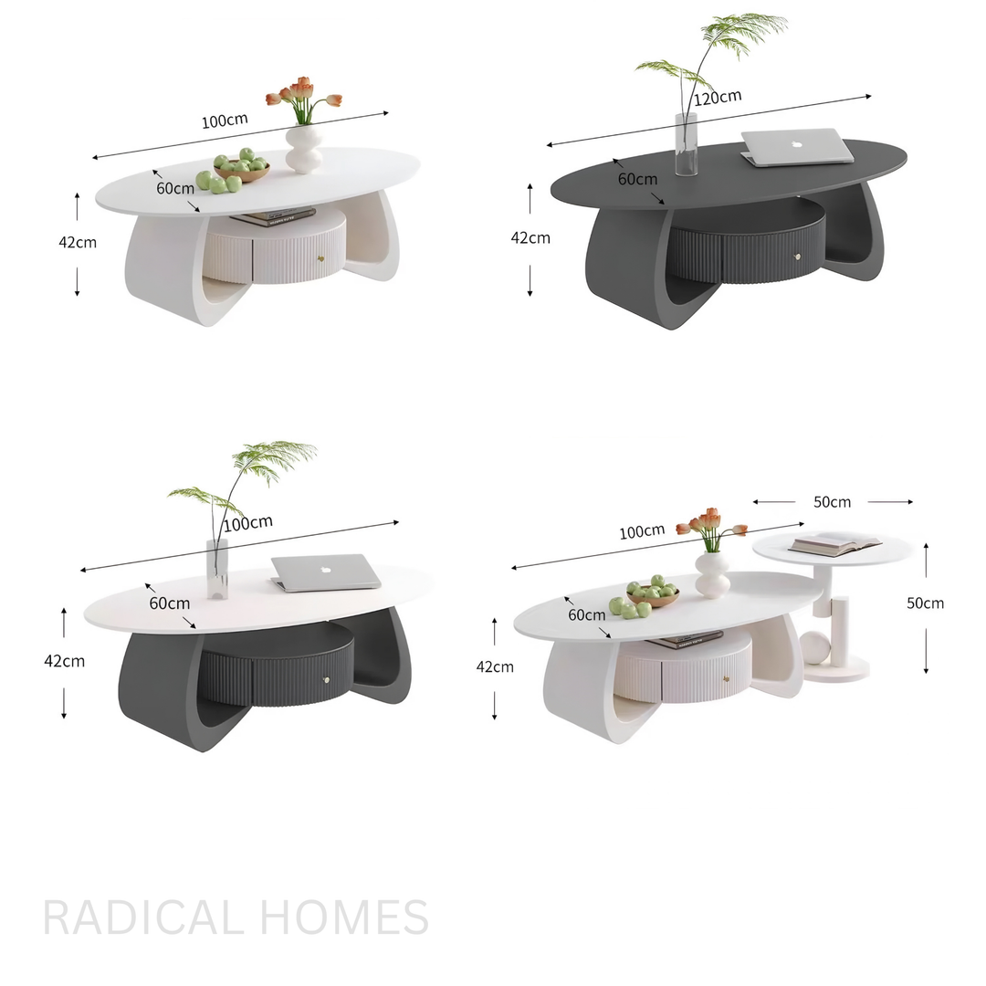 LYRAS Modern Oval Coffee Table - Radical Homes Singapore