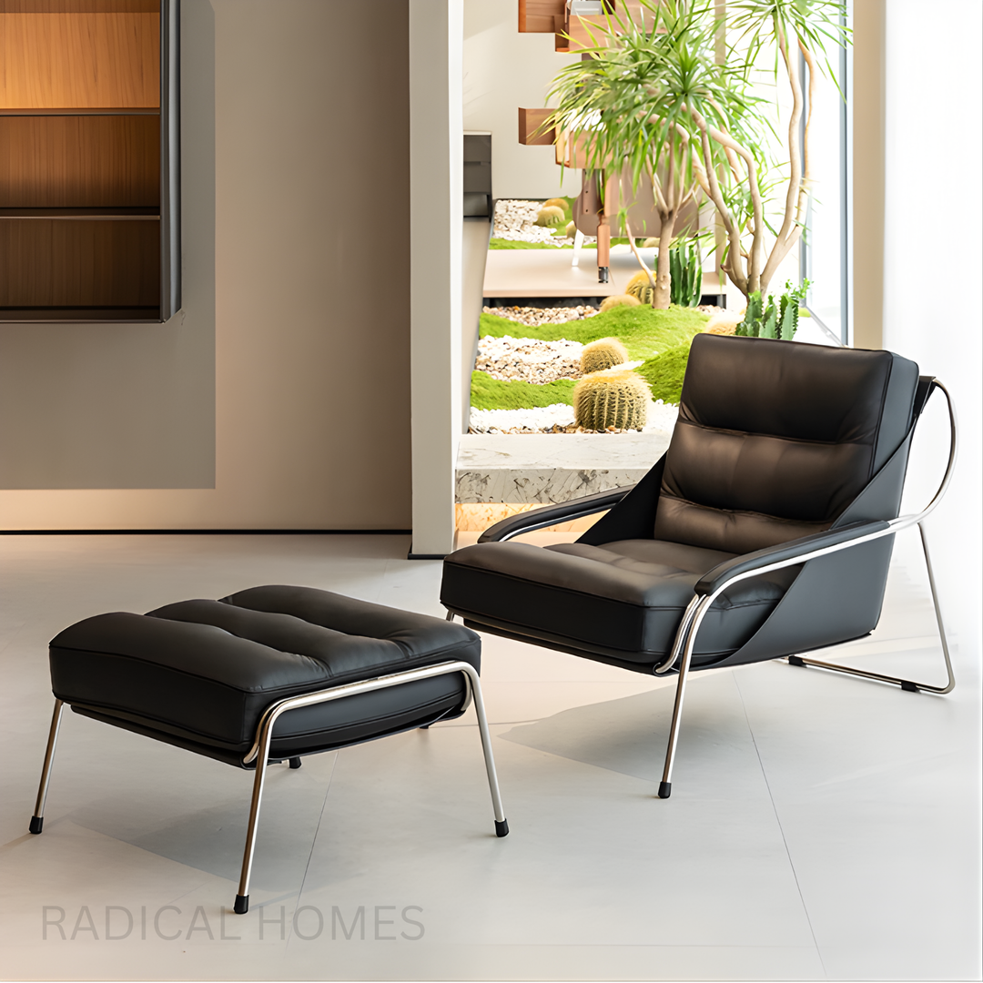 SIERIOLA Leather Lounge Chair & Ottoman