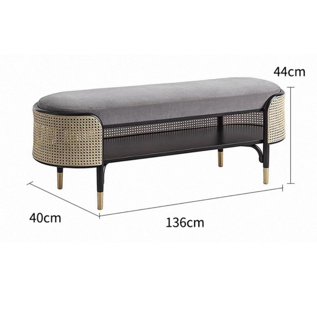 ALFEIM Rustic Ash Wood Rattan Bench