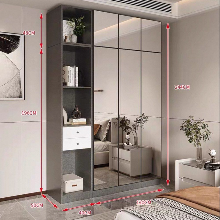 AUSTE Modern Mirrored Glass Wardrobe