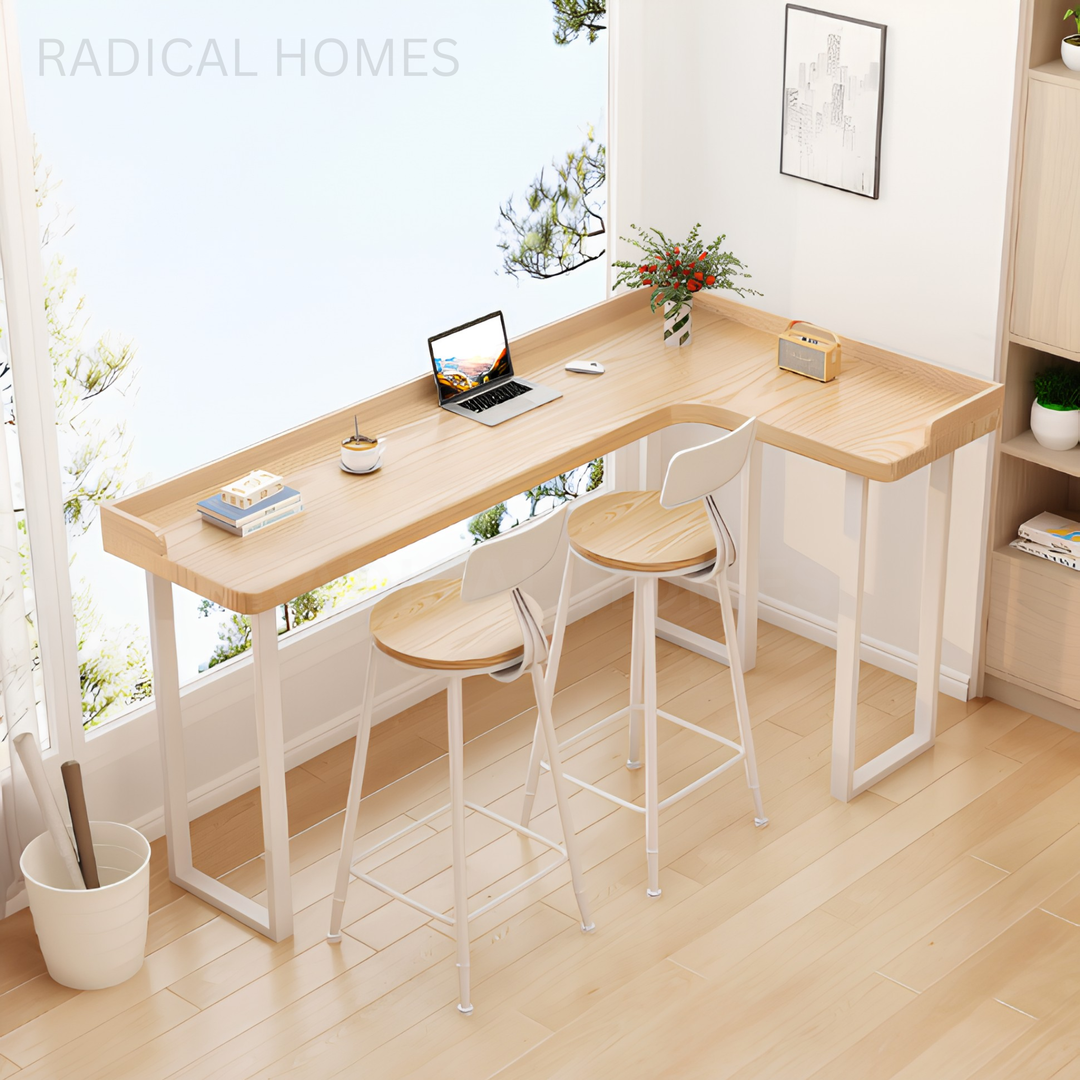 SOLFEN Modern Solid Wood L shaped Bar Table