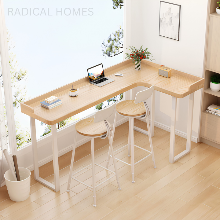 SOLFEN Modern Solid Wood L shaped Bar Table